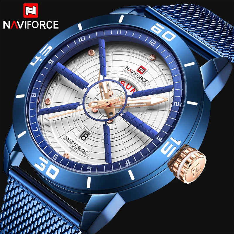 

NAVIFORCE Mens Watches Top Brand Luxury Sport Watch Mesh Steel Date Week Waterproof Quartz Watch for Men Clock Relogio Masculino