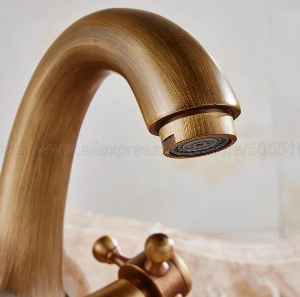 Bathroom Faucet Antique Brass Double Cross Handles Bathroom Basin Faucets Deck Mount Bathbasin Vanity Mixer Taps znf035