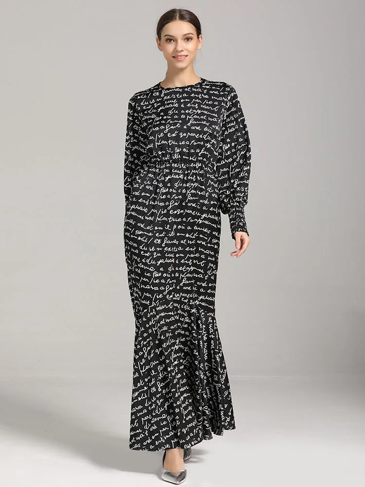

2019 New Spring Autumn Dress Women Slim Long Sleeved With Belt Long Robe Ladies Print Vintage Black Party Dresses Vestidos