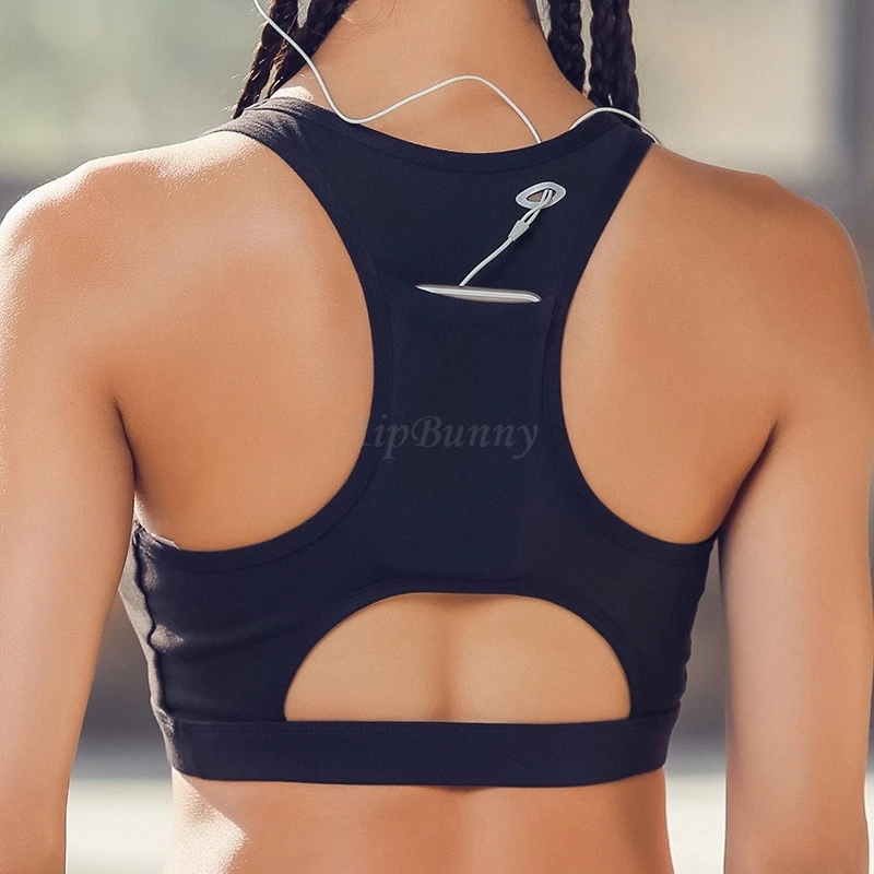 Hide Pocket At Back Push Up Gym Fitness Bras Cooling Dry Sports Bra
