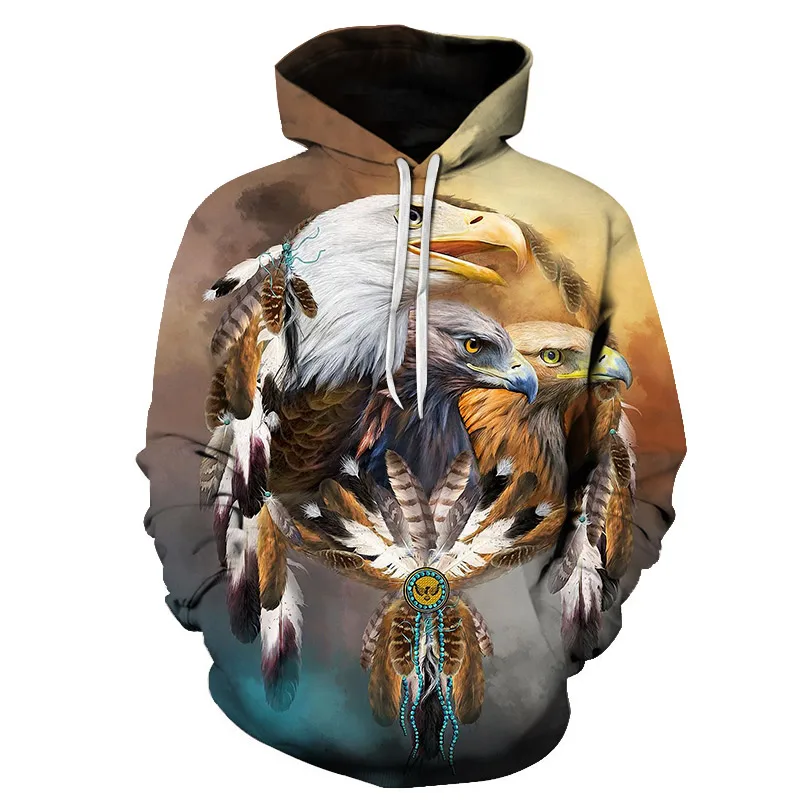 

Eagle Printed Hoodies 3D Men Women Band Hooded Pullover 6XL Sweatshirts Casual Pocket Outwear Novelty Coat