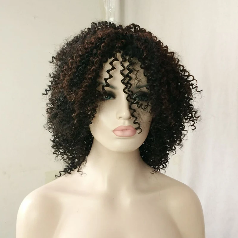 2016 Top Quality Mix Color Chic Kinky Curly Hair Hairstyle Capless Synthetic African American Wigs For Black Women |