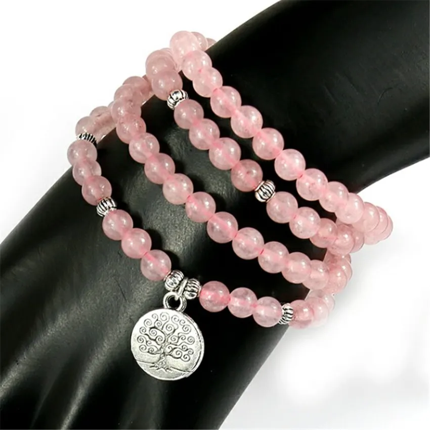 6 мм розовый 108 бусин буддийский с изображением Будды, для медитации Натуральный камень четки браслет, женская бижутерия Для женщин стрейч Йога ювелирные изделия