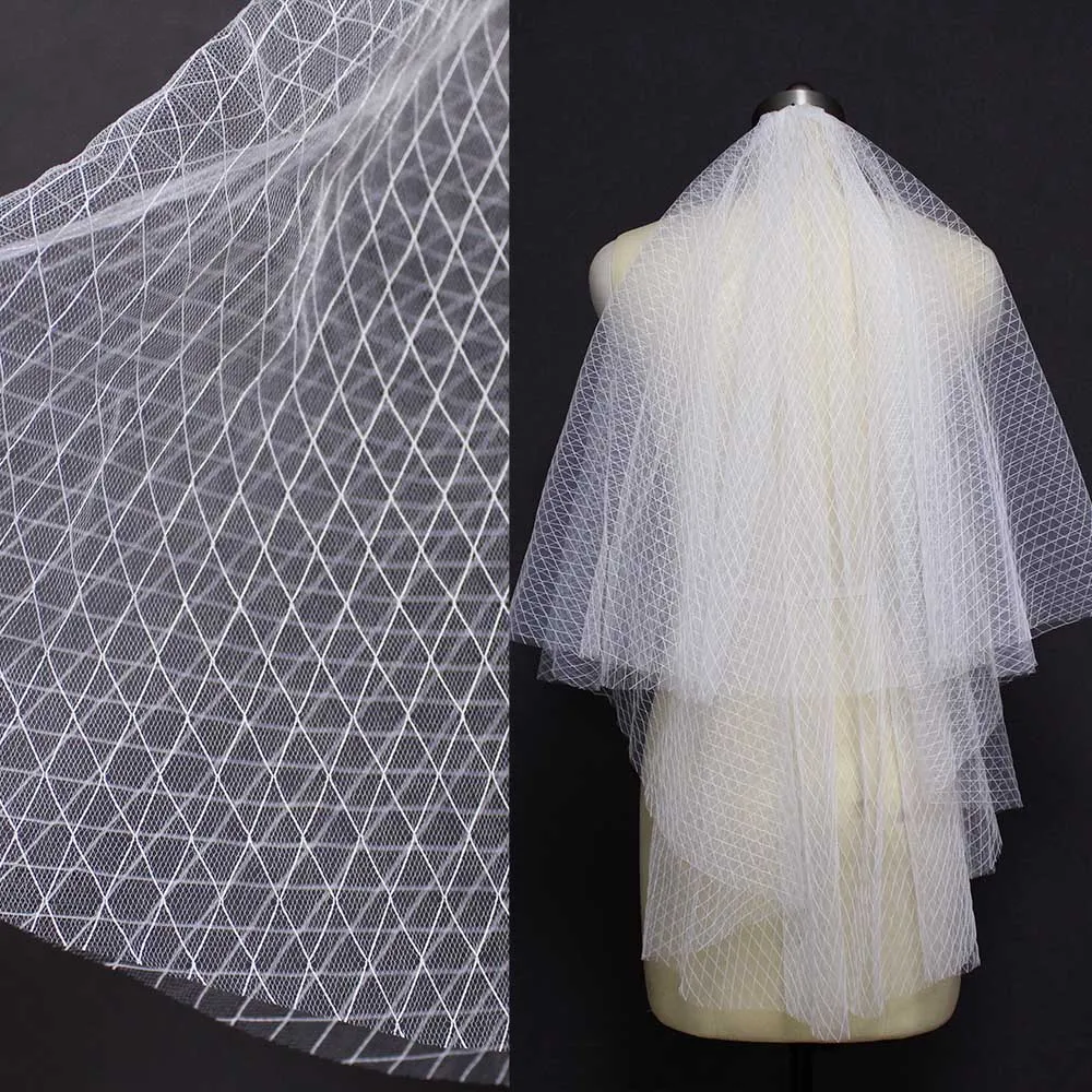 

Ivory Soft Diamond Check Tulle 2 Layers Short Wedding Veil Elegant Cover Face 2T Bridal Veil with Comb Wedding Accessories