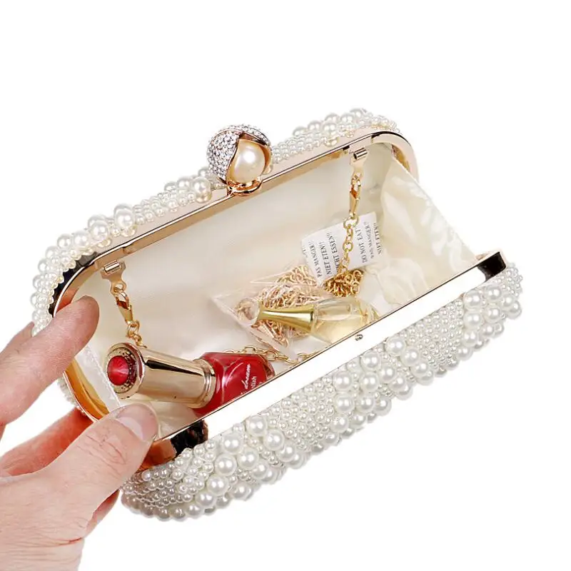 Luxy Moon Beige Beaded Bridal Clutch Evening Bag Inside View