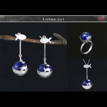 Lotus Fun реальные 925 Серебро Ручной Работы Дизайнера Ювелирные украшения мечта кошки комплект ювелирных изделий с кольцом Стад серьги кулон Neckace