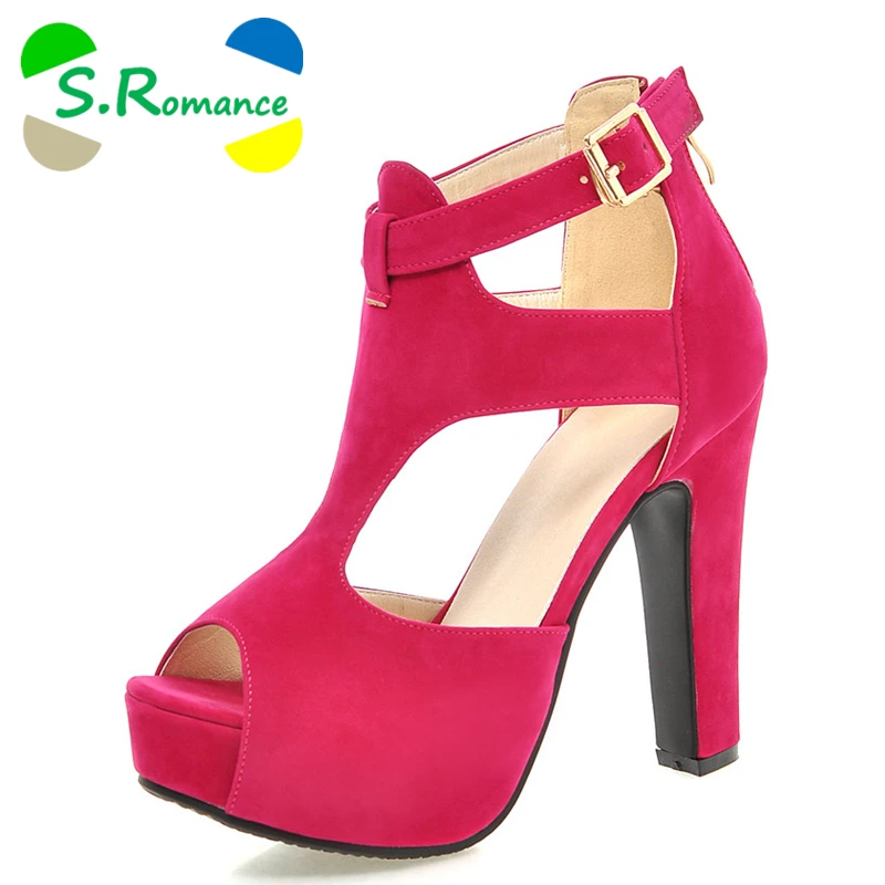 S.Romance Women Sandals Plus Size 32 43 New Fashion Summer Zip High Heel Pumps Platform Woman