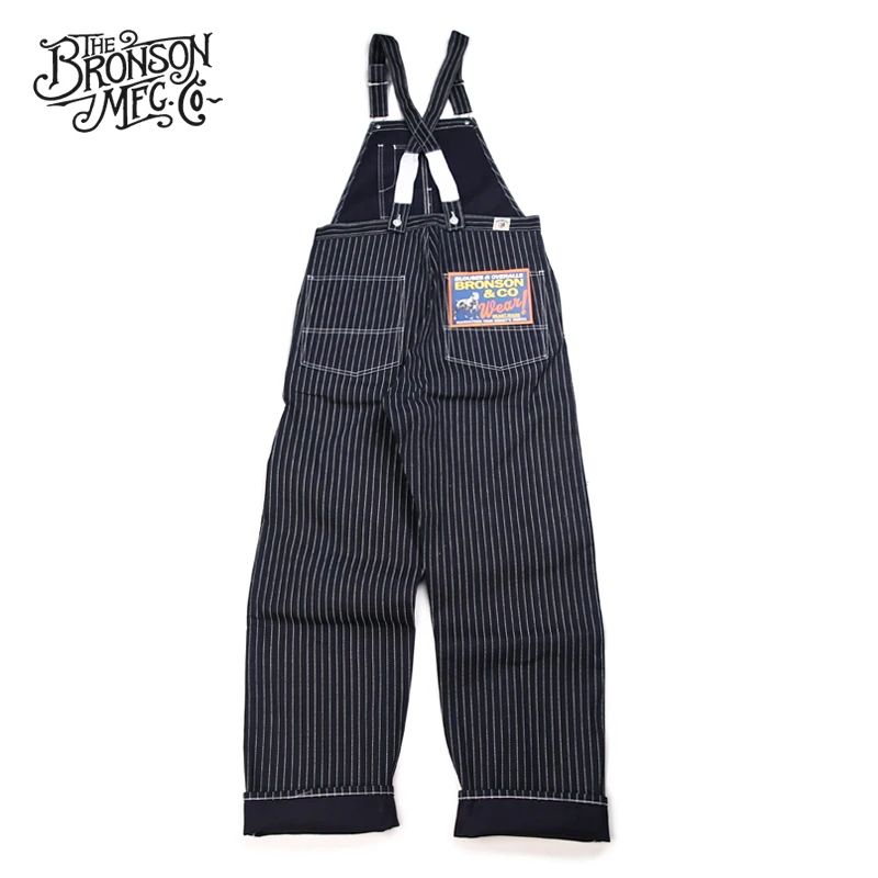 Bronson Wabash комбинезон в винтажном стиле в полоску, 14,5 унций, джинсовый комбинезон синего цвета