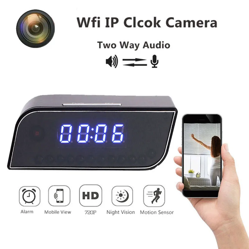 CCTV 720P WIFI Mini Camera Time Alarm Wireless Nanny Clock P2P Security Night Vision Motion Detection Home Security IP Camera