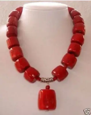 

Hot sale Free Shipping>>>>>fashion Huge Red Cylinder Coral Necklace pendant 18