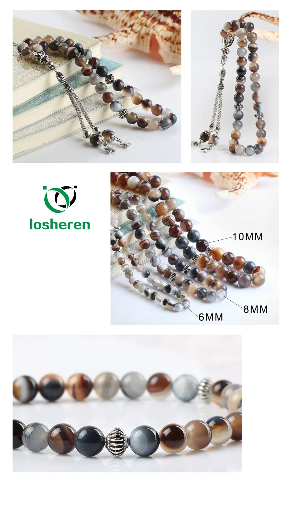 LOSHEREN с фабрики натуральный Агаты камень мусульманские четки Tasbih молитвенные бусы 33 исламские ювелирные изделия браслеты подарок