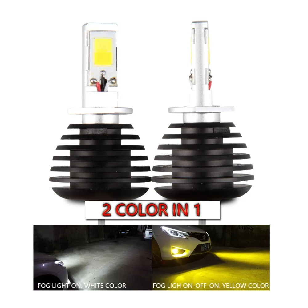 H3 LED Fog Light Bulb Yellow 3000K White 6000K Dual Colors for Trucks Cars H3 Fog Lamps Bulbs DRL Daytime Running Lights Kit Replacement 12V 30W 2800LM Super Bright COB Chips 6 Months Warranty【1797】