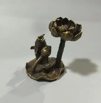 

China collection archaize brass lotus fish small Incense inserted statue