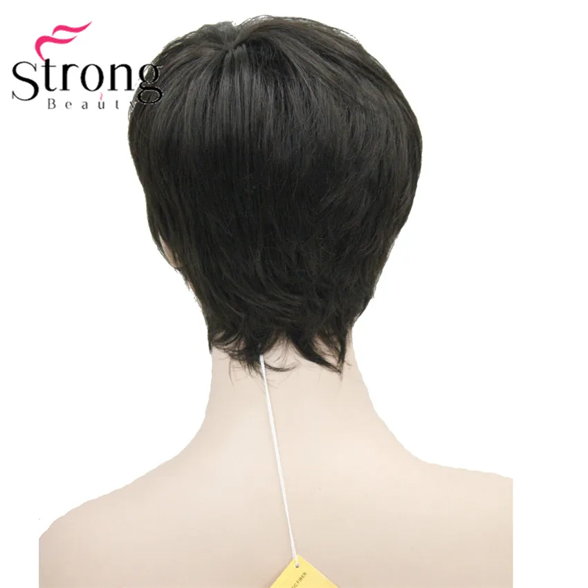 StrongBeauty Короткий прямой парик темный коричневый женский синтетические волосы полный парик