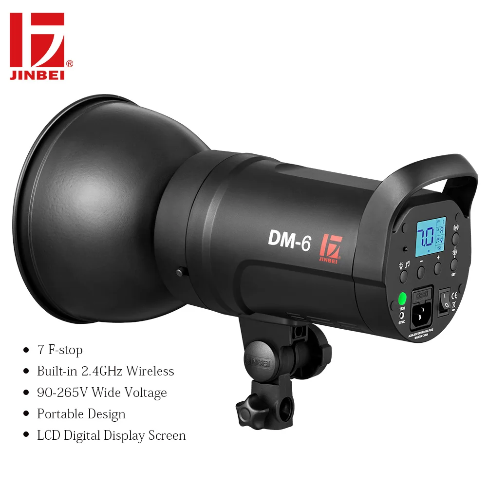 

JINBEI DM-6 600Ws Portable Studio Flash Compact Photography Strobe Light GN80 Lighting Head LED Modeling Lamp 110V 220V Wireless