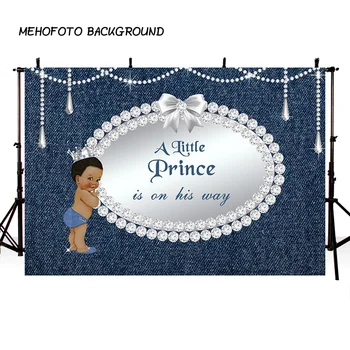 

Baby Shower Vinyl Photography Backdrop Denim Diamond A Little Prince Party Banner Photo Booth Background Cake Table Decoration