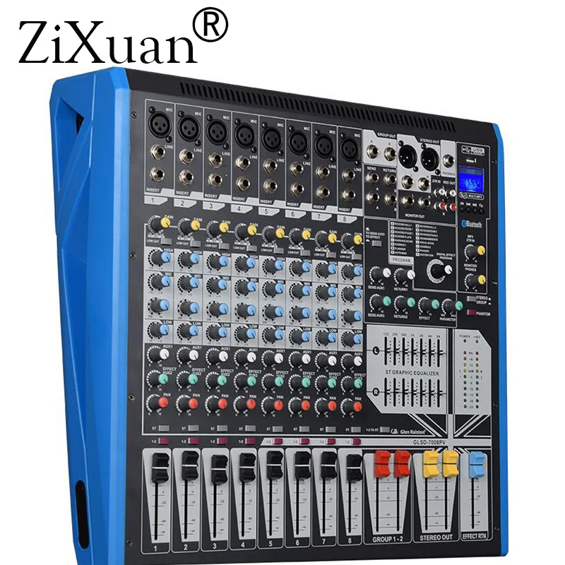 750 Вт + DJ Караоке 8 канальный цифровой звуковой усилитель Миксер с Bluetooth USB MP3 16