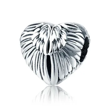 

MOWIMO Angel Wings Heart Beads 925 Sterling Silver Fit Original Silver Bracelet Pendant Charms Women DIY Jewelry Making BKC780