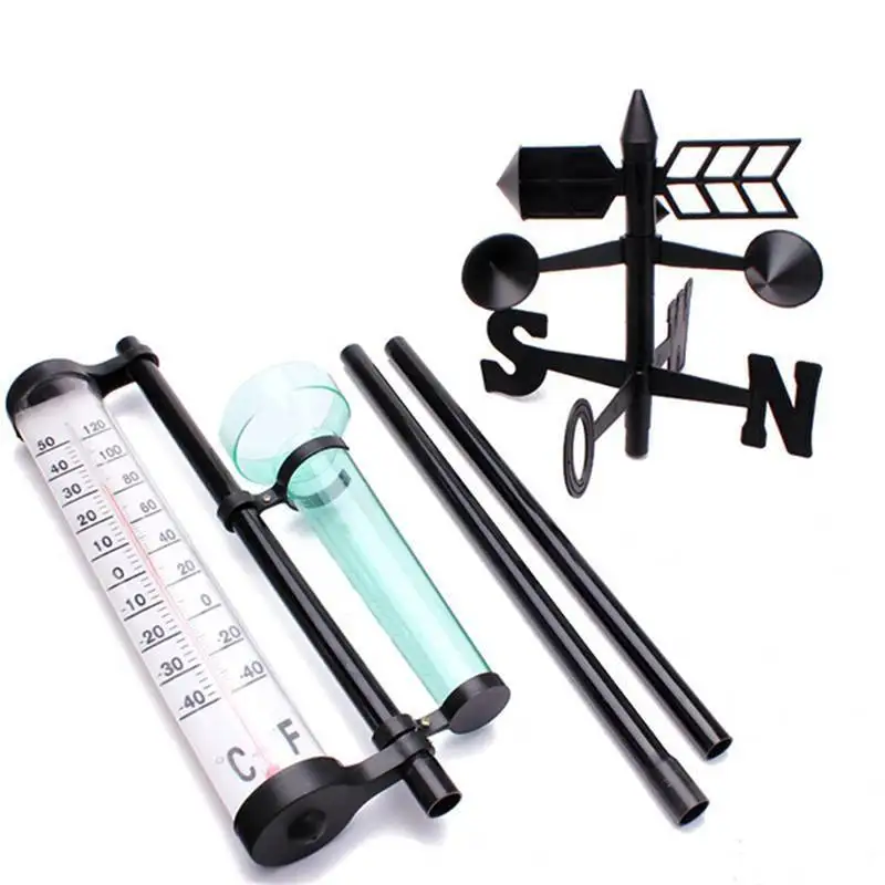 Mayitr Multifunction Outdoor Garden Weather Station Meteorological Measurer Vane Tool Wind Rain Gauge Temperature Instruments