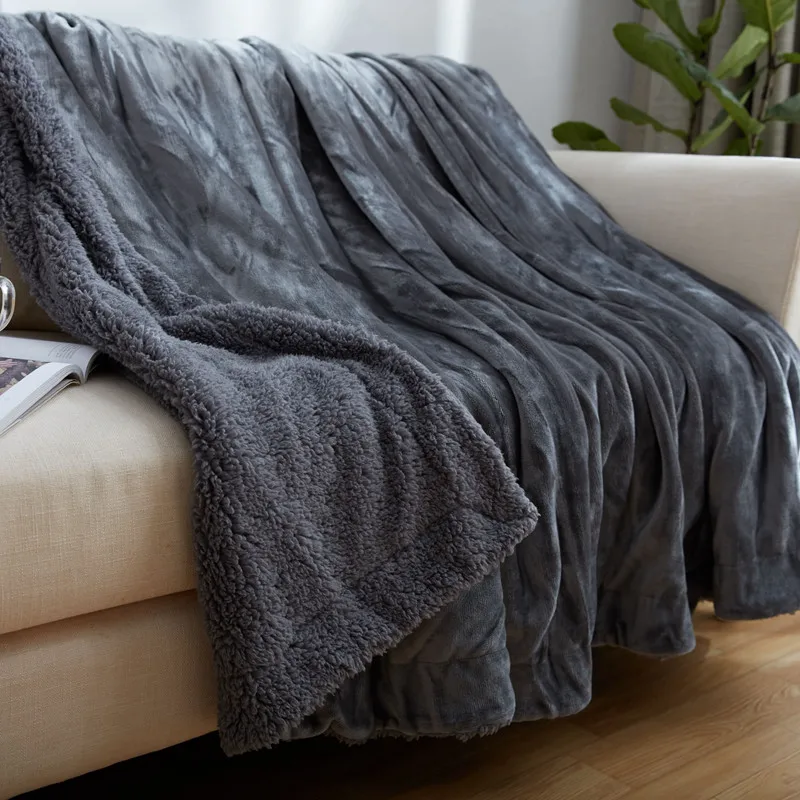 AB боковое Коралловое бархатное и кашемировое одеяло из овечьей шерсти, мягкое плотное одеяло для кровати, дивана, теплое флисовое шерстяное одеяло для спальни, 13 цветов, 40 - Цвет: grey