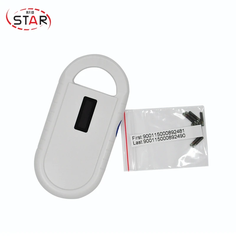 

10pcs 2.12*12mm em4305 rfid pet animal microchip and Fdx-b 134.2khz animal rfid reader Mini RFID Scanner 1pc free shipping