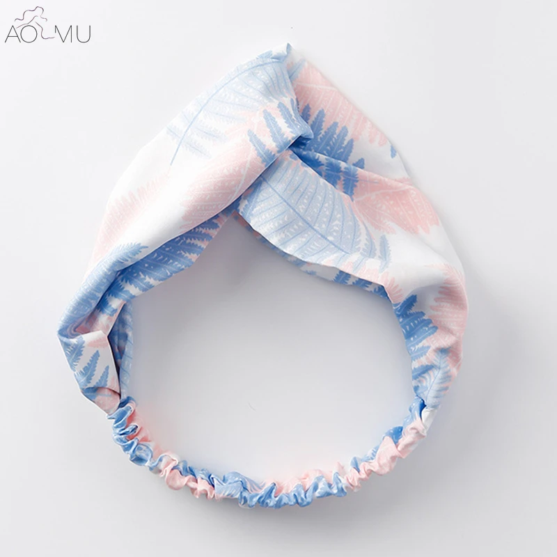 

AOMU 2018 New Beach Fashion Palm Leaf Plant Print Women Turban Twisted Knotted Headband Wide Stretch Girl Hair Accessories