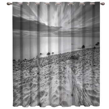 

Natural Theme Seaside Beach Scenery Window Treatments Curtains Valance Bathroom Outdoor Fabric Floral Decor Kids Curtain Panels