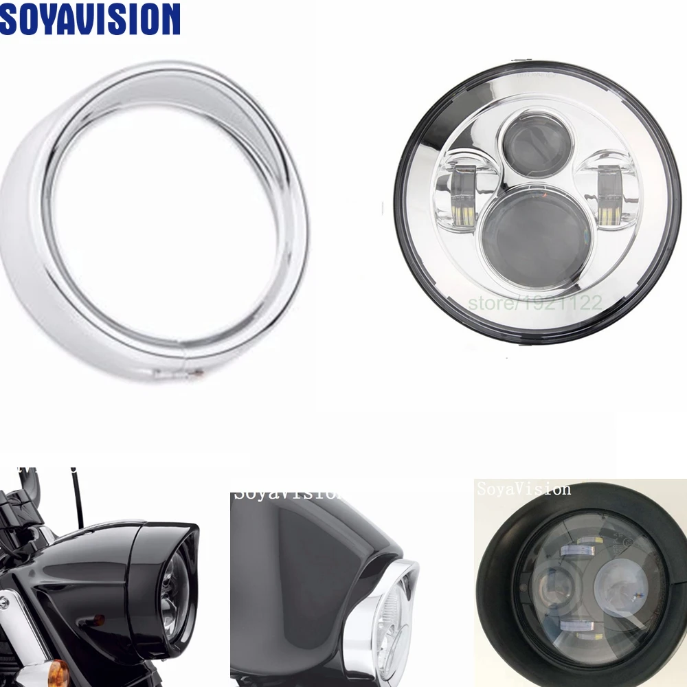 7inch black/Chrome Headlight Headlamp Trim Ring For Harley Touring Road
