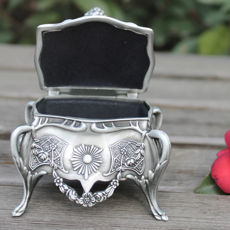 fashion Metal Jewelry Box with delicate flower pattern/ Pewter plated Trinket box/ Gift box Money Box for wedding