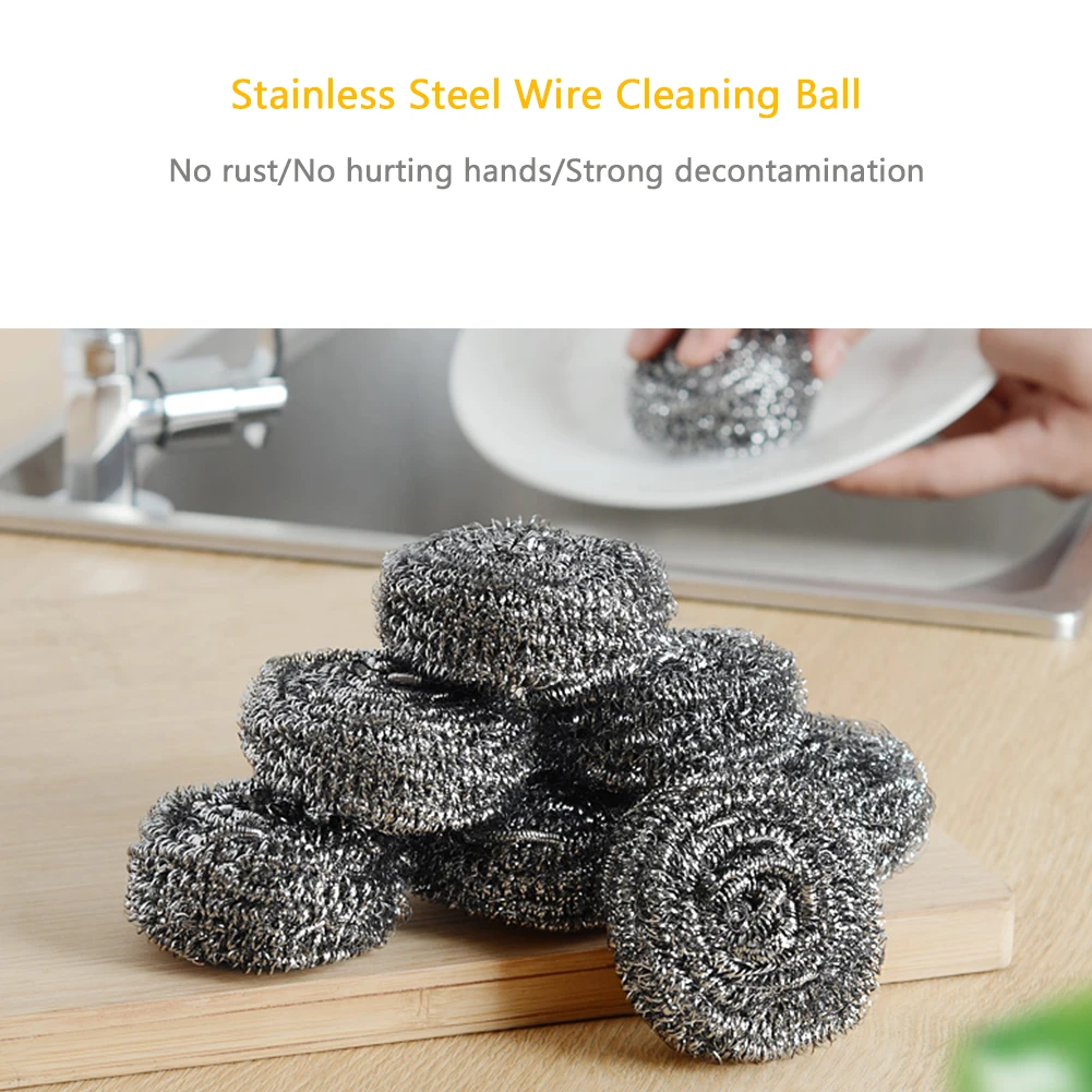 12x stainless steel scrubber Cleaning Brushes Dish ball Bowl Scouring Pad Pot Pan Easy to clean Wash Brush Kitchen Cleaning tool