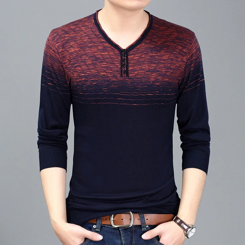 

Fall 2019 new easing v-neck sweater gradient backing thin sweater fashion business