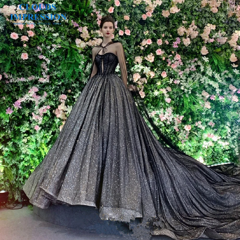 Сексуальное черное блестящее бальное платье Vestige De Noiva свадебные платья с