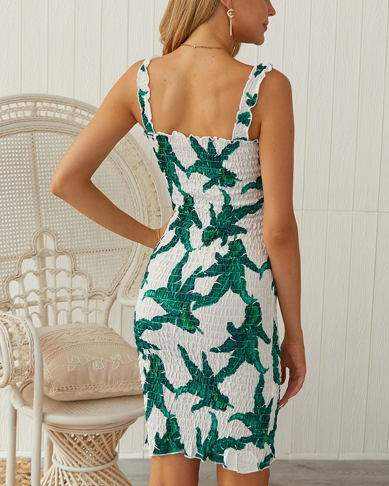 Элегантное платье для пляжного отдыха, женское сексуальное платье с цветочным принтом, без рукавов, облегающее, вечерние, эластичное, летнее, бохо платье, M0124