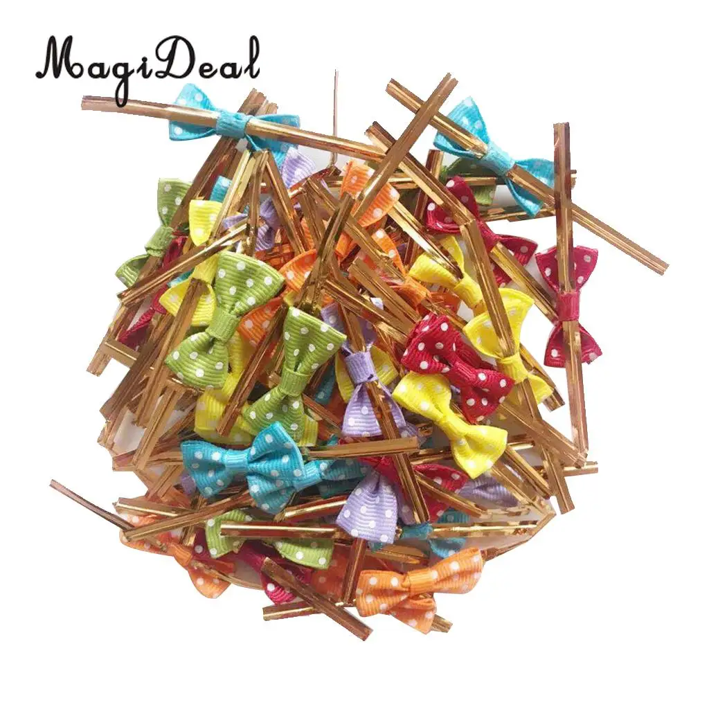 MagiDeal 50 Pieces Bowknot Sealing Wire Bakery Packing Cake Decoration Wire Bow Twist Tie for DIY Art Craft Projects #2