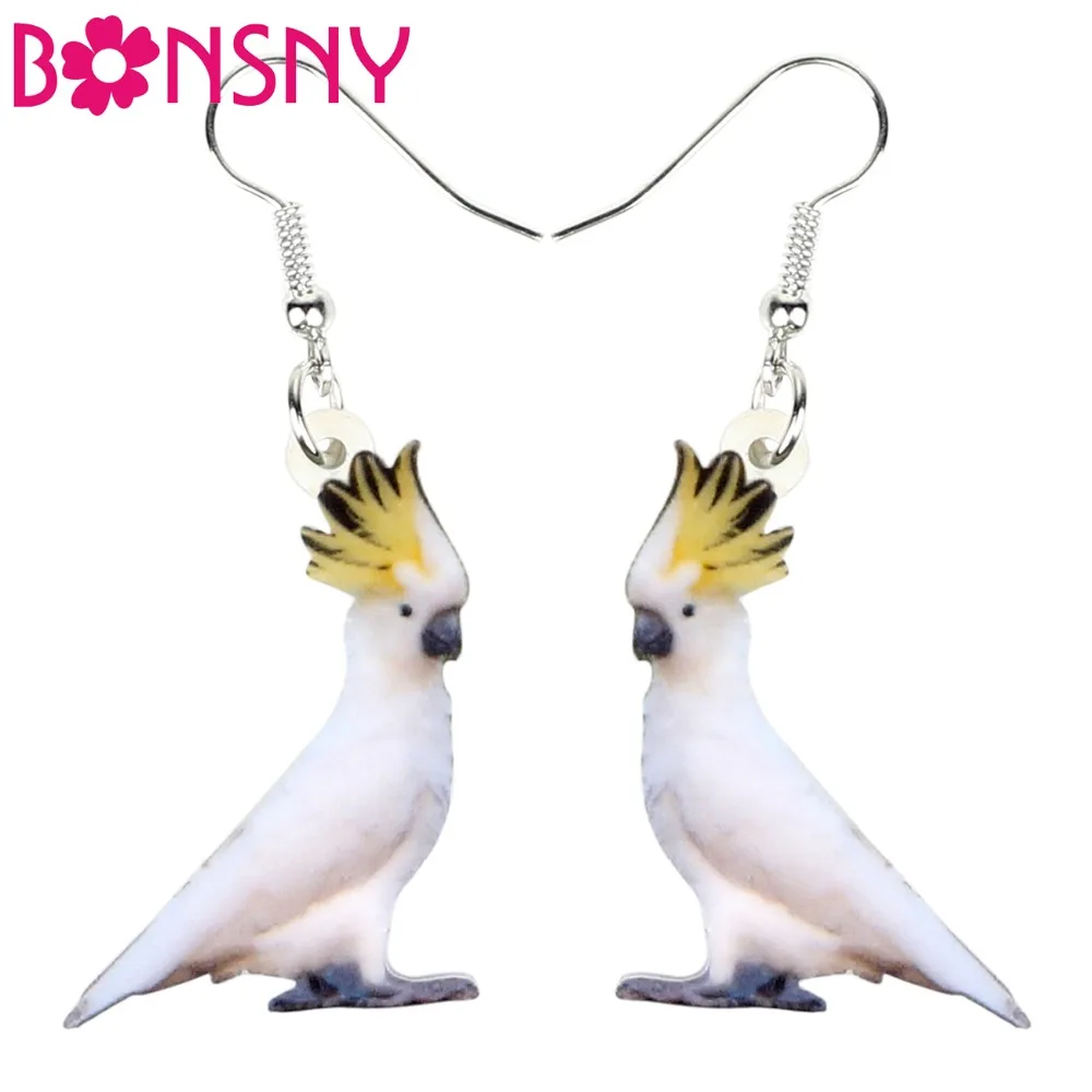 Bonsny акриловые австралийские сернистые серьги подвески в форме капли Cockatoo Bird