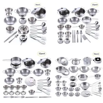 

18PCS/25PCS/32PCS/40PCS Play House Toys Super Anti-fall Stainless Steel Boys and Girls Toys Children's Play House Kitchen Toy Se