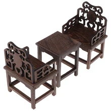 Mini conjunto de muebles de estilo Vintage, 1 mesa y 2 sillones para casa de muñecas 1/6 Tono de madera oscura, A