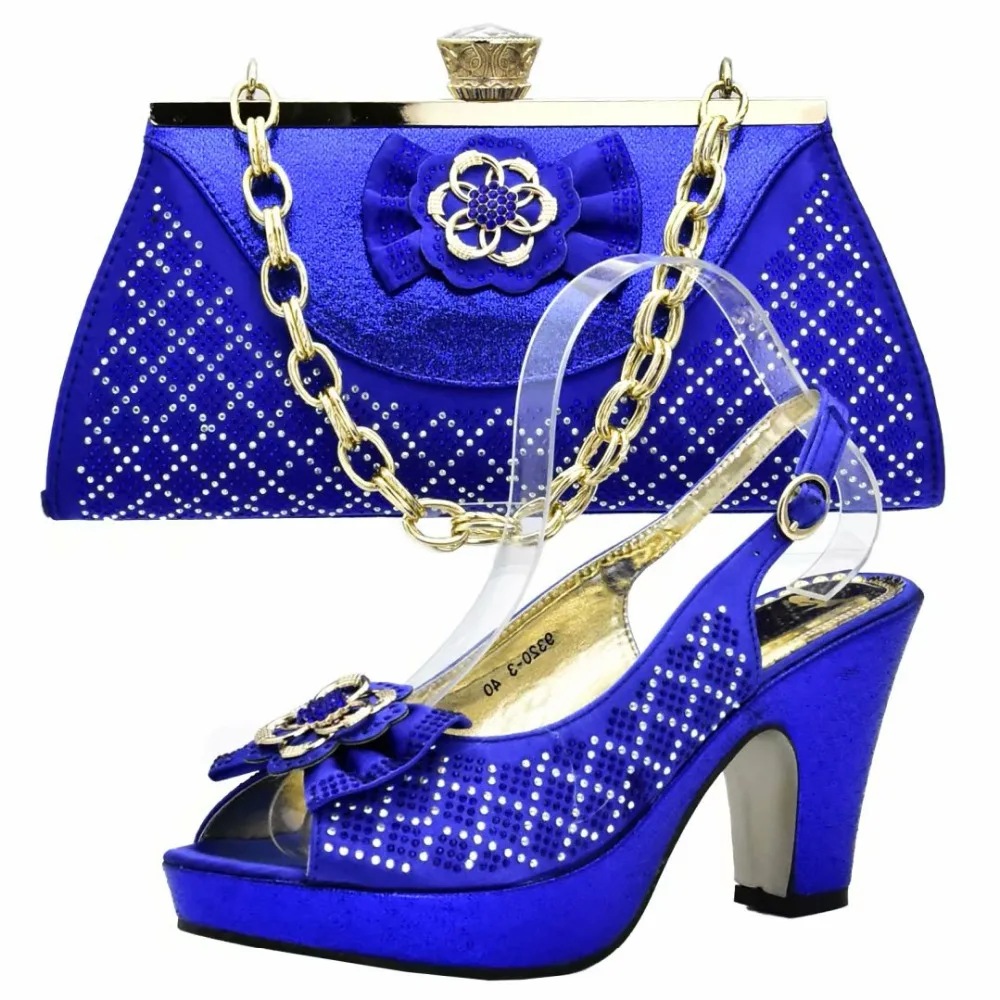 

African aso ebi wedding party sandal and wedding clutches bag elegant shoes and bag in royal blue shoe and bag set SB8186-5