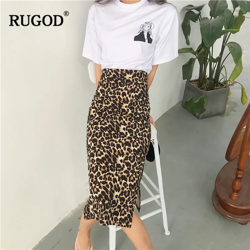 

RUGOD 2019 New High Street Multi-color Leopard Sexy Women Long Skirt Saia Slim Fit Straight Fashion Speacial Faldas Plus Size
