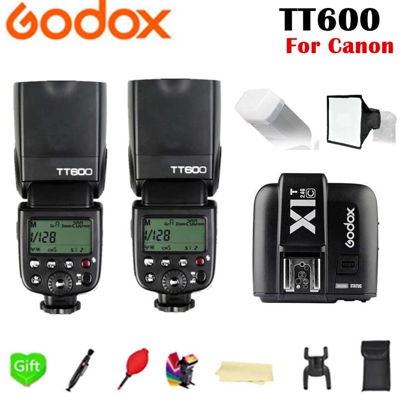 

2X Godox TT600 TT600S With 2.4G Wireless TTL HSS Flash Speedlite + X1T-C Trigger for Canon 1100D 1000D 7D 6D 60D 50D 600D Camera