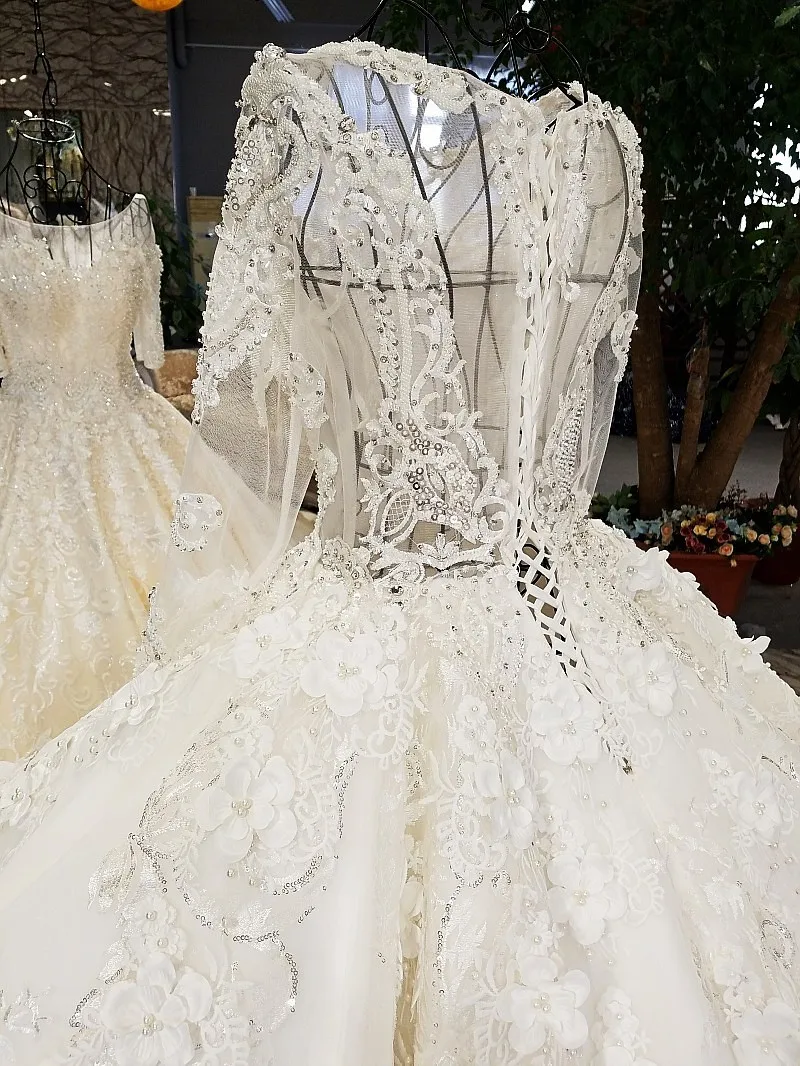 2018 роскошное элегантное женское вечернее платье из натурального белого шампанского кружевное свадебное платье соборный поезд волны