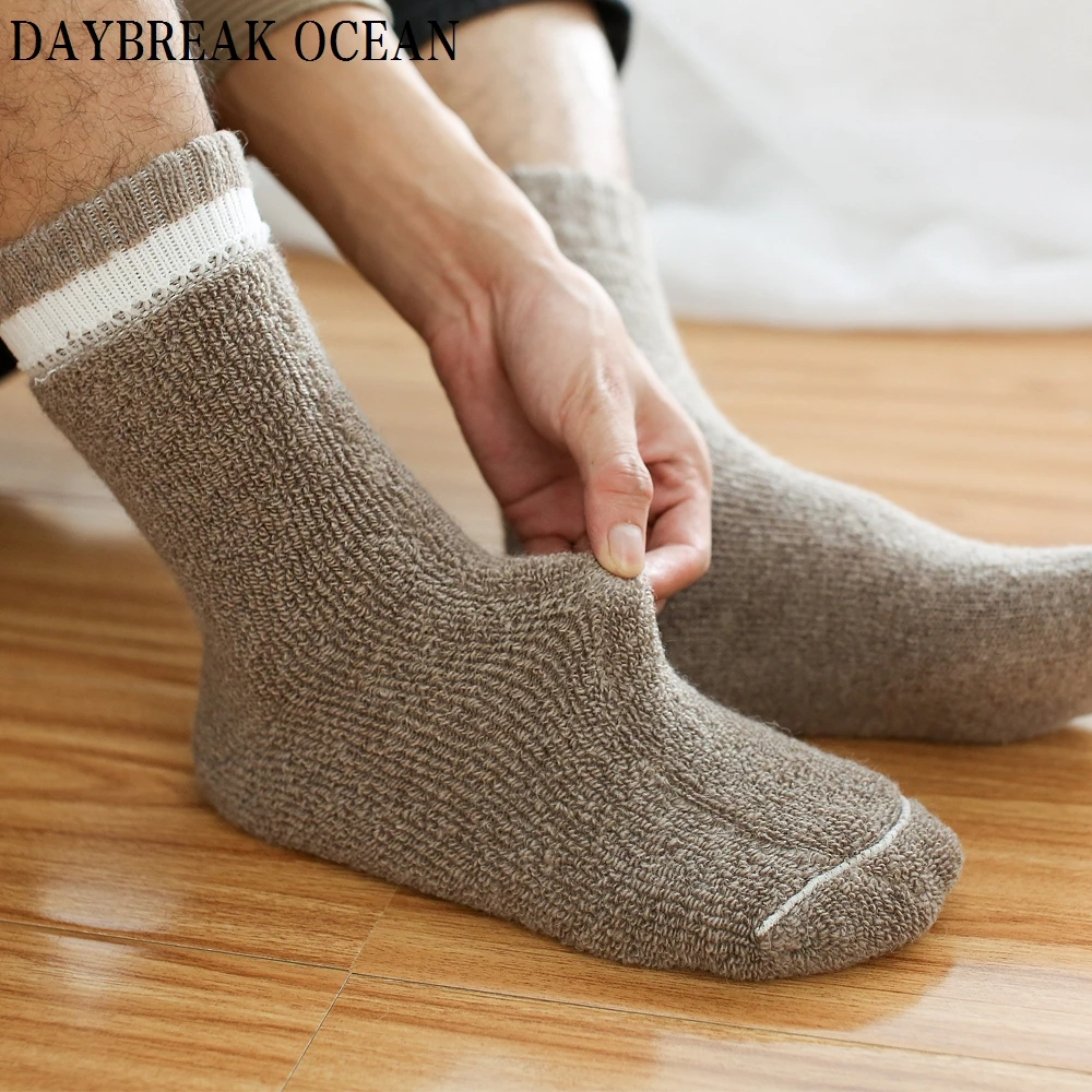 Men's Crew Socks - 3 Pairs Angola Rabbit Terry Wool Socks for Casual Thicken Warmth in Autumn and Winter image 4