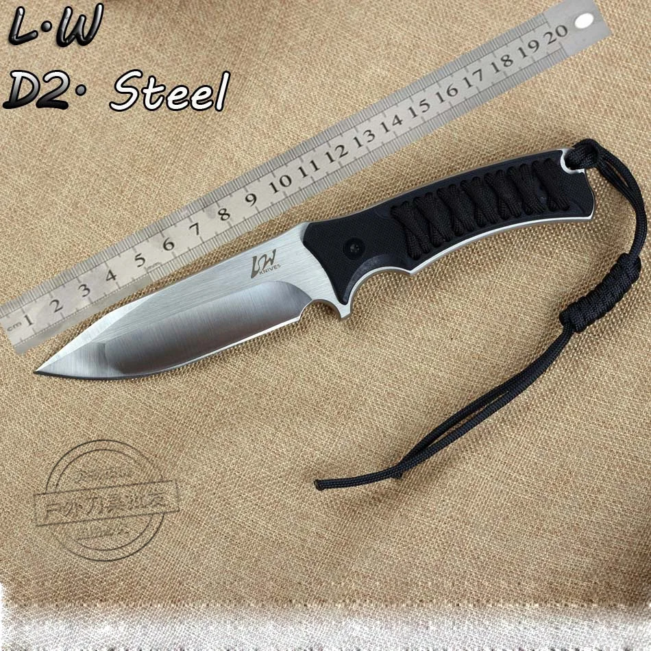 

Camping Gear D2 Steel G10 Handle import Kydex Sheath Stone Wash 60HRC Outdoor fixed CS Survical  L.W Hunting Tactical Knife
