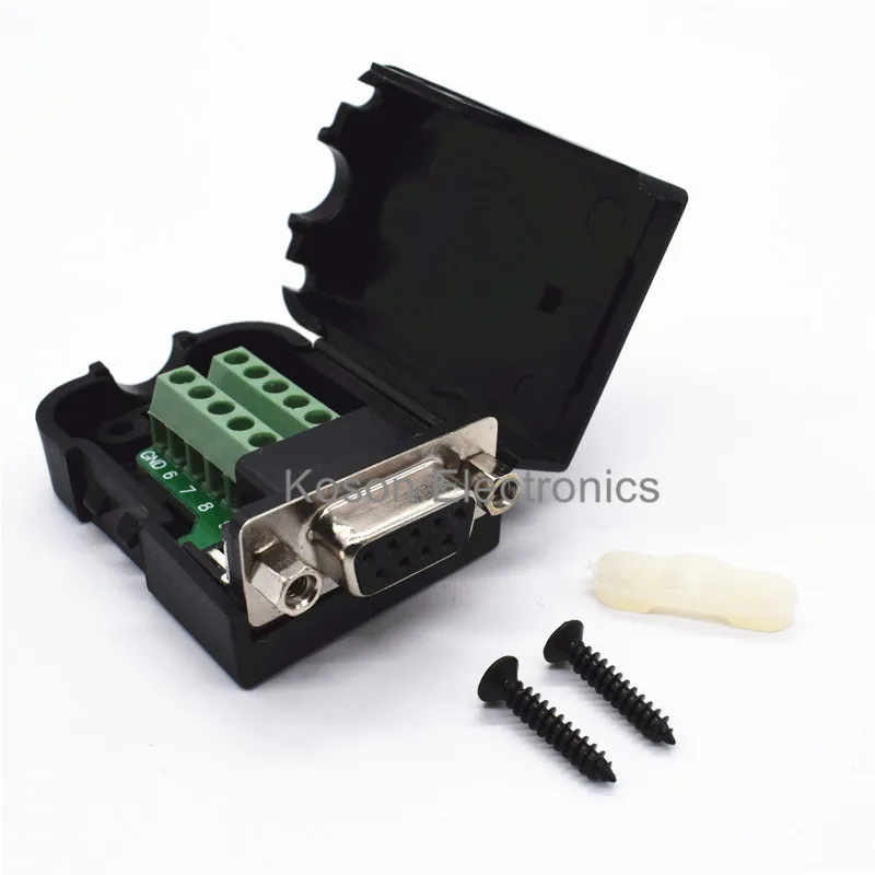 

DB9 Female 9Pin Black Cover Nut Type Breakout Terminals Board Connector DIY Plugs
