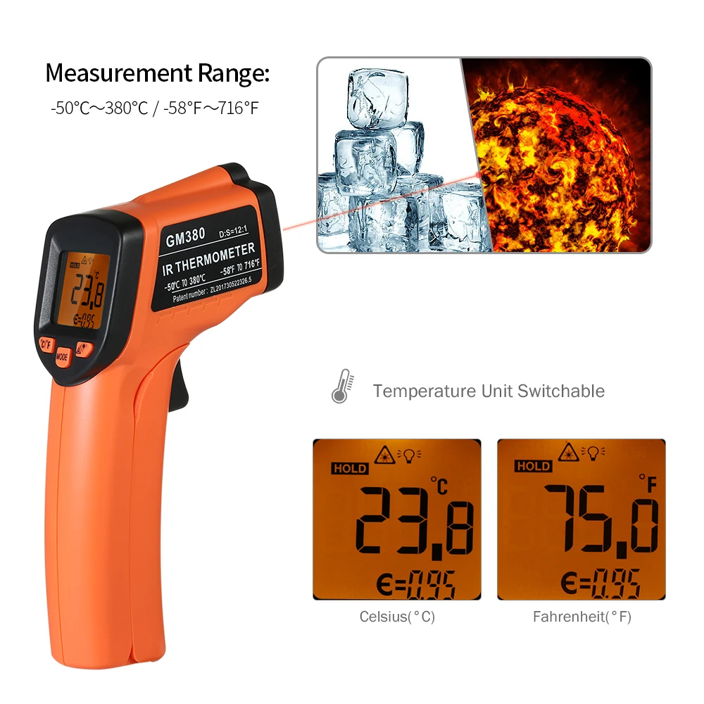ИК инфракрасный термометр пистолет Цифровой температурный тестер Ручной Бесконтактный ЖК-пирометр-50 до 500 градусов тепловизор
