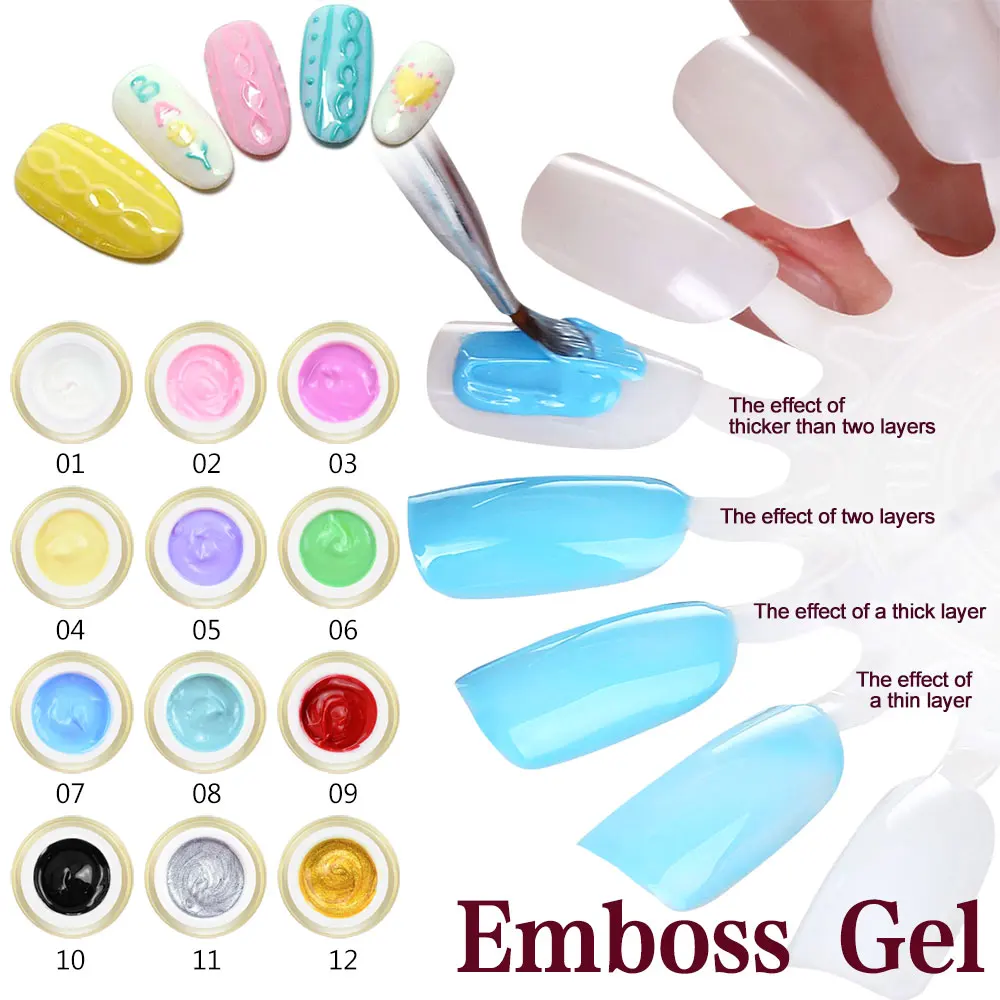 #40269 CANNI factory supply GDCOCO 3d nail art paint design 12 colors 8ml 3D nail paint sculpture emboss modeling caring uv gels