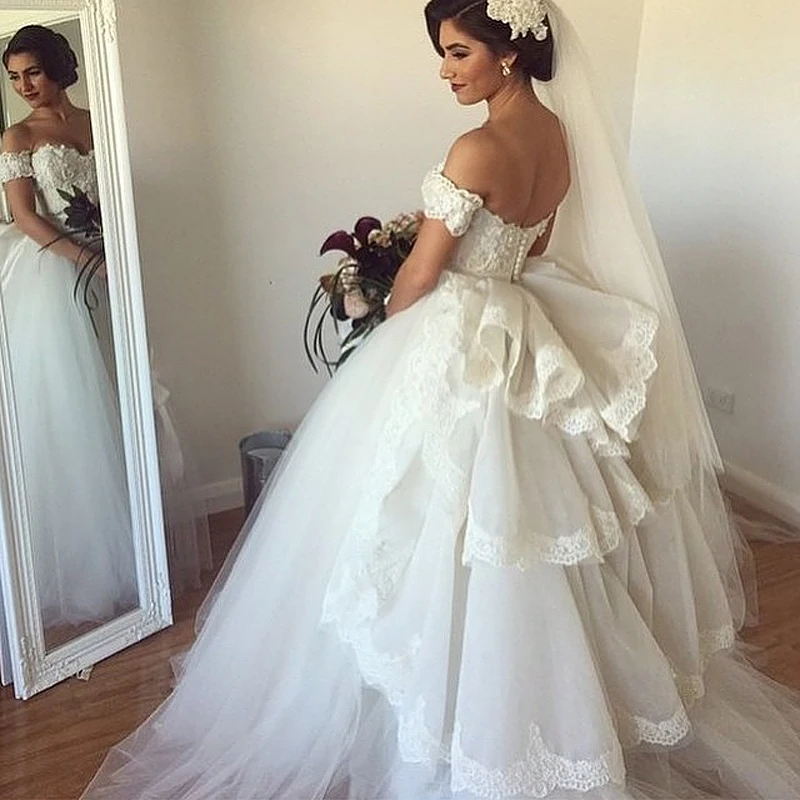 ball gown vestidos de novia off shoulder appliques romantic white