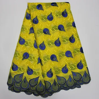 

Latest Linen Fabric High Quality African Swiss Voile Lace For Women Dress Yellow And Blue Cotton Fabric Fashion African Fabric