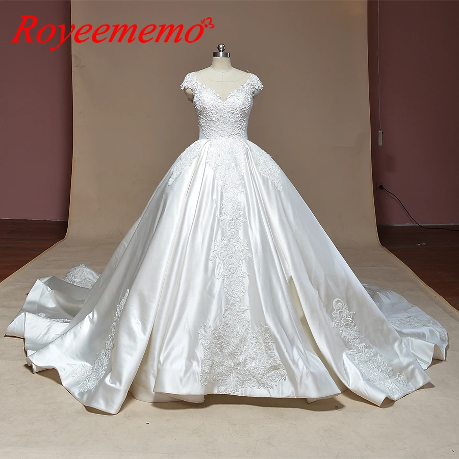  2019  new  design  satin Ball Gown  wedding  dress  full beading 