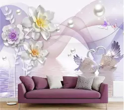 Beibehang заказ обои 3d фотообои стерео цветок тисненые украшения лебедь цветок задний план декоративная живопись